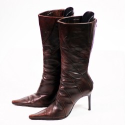 Aldo Mid Calf Heels Boots Brown Leather Size 38 or 8
