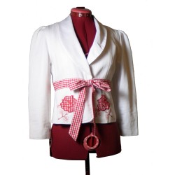 Betsey Johnson White Blazer with Red Gingham Rose Appliqué