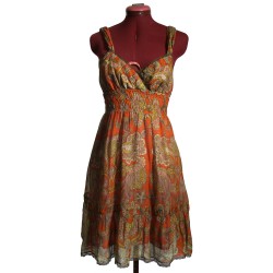 Free People Marakesh Silk Cotton Paisley Dress Orange Size 4