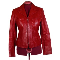 Kenneth Cole Red Leather Moto Motorcycle Jacket Size 4
