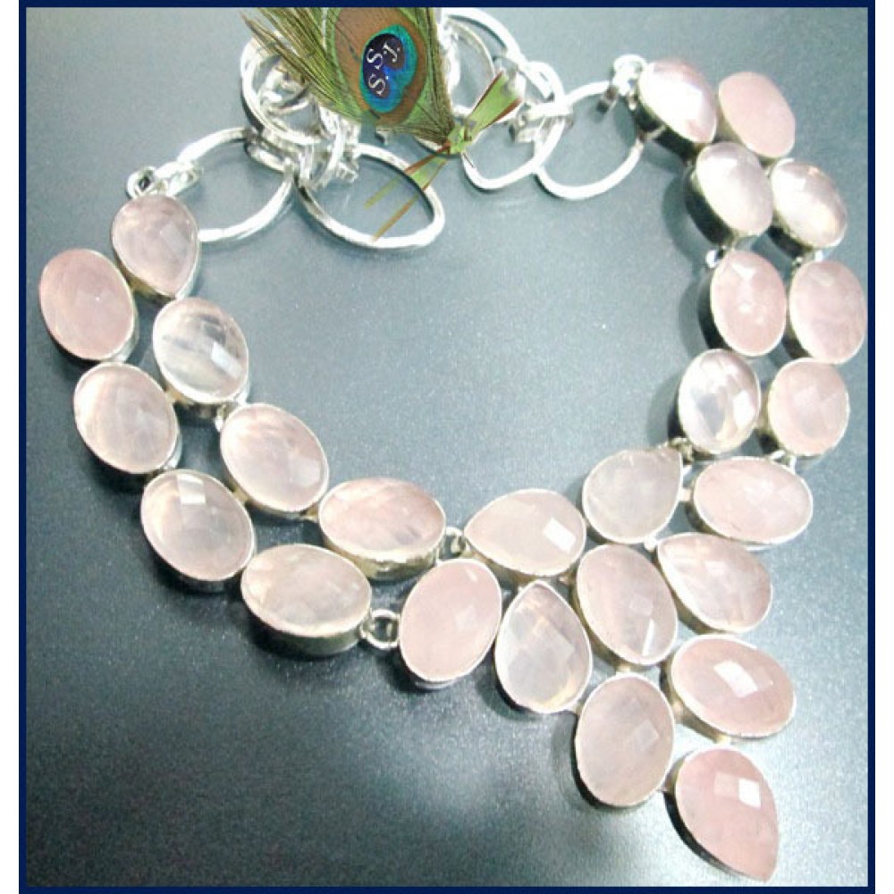 Rose quartz sterling silver necklace