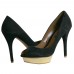 Zara Black Suede Peep Toe Pumps with Gold Platform Size 39